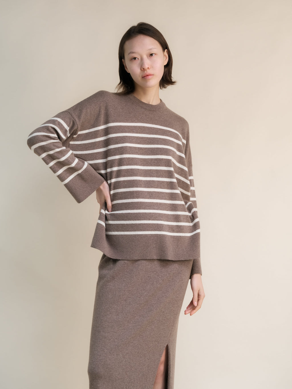 Cashmere Mix Striped Crewneck Sweater