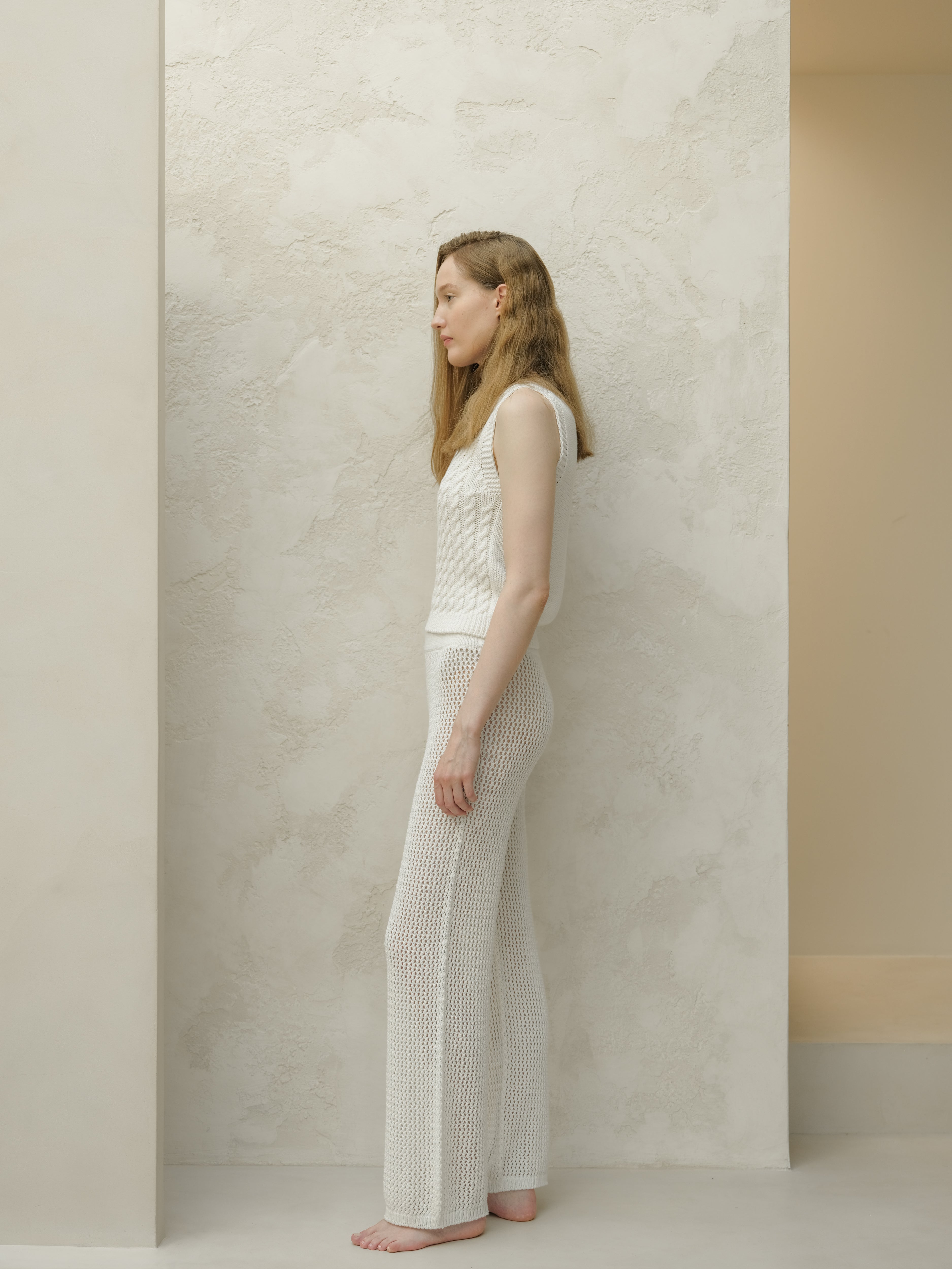 Fine Cotton Cable Tank Top (3D-Knit)