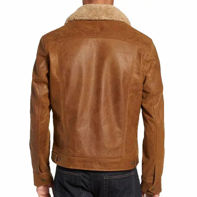 Mens Vintage Buffalo Leather Trucker Jacket